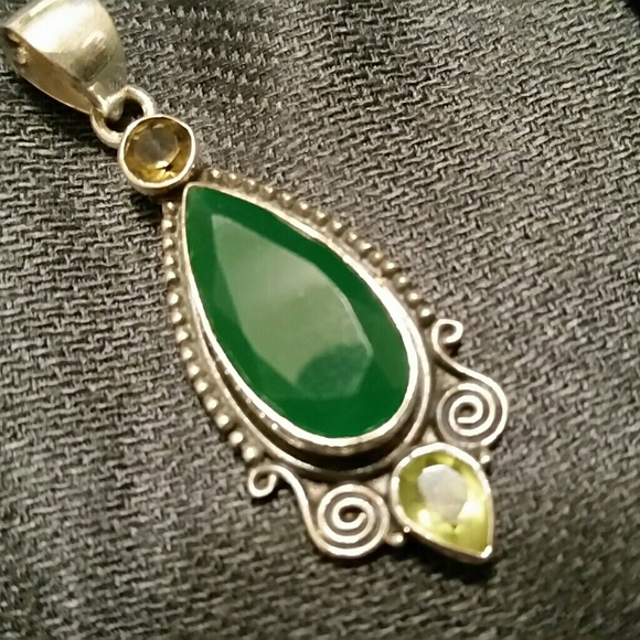 .925  Green Onyx, Peridot & Smoky Topaz Pendant - Picture 3 of 8